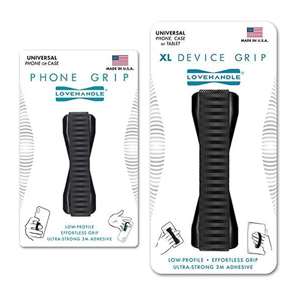 LOVEHANDLE Duo Grip: Black Stripe Elastic Strap for Smartphones & Tablets - Original & XL Grip Options