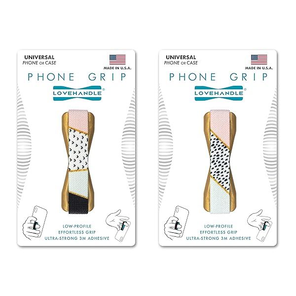 LOVEHANDLE Universal Grip for Smartphones & Mini Tablets - Kaleidoscope Design, Pack of 2 with Gold Base
