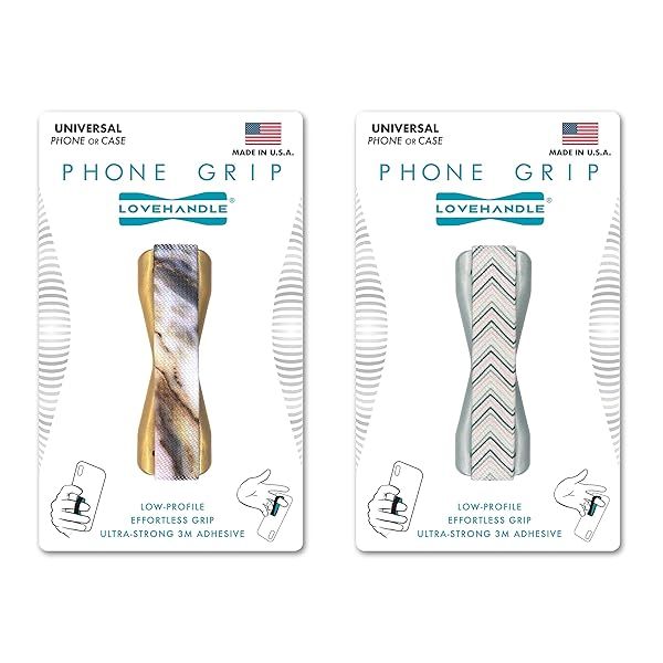 LOVEHANDLE Universal Phone Grip: Chic Chevron Holder for Smartphones & Tablets - Wireless Charging Compatible, Made in the USA
