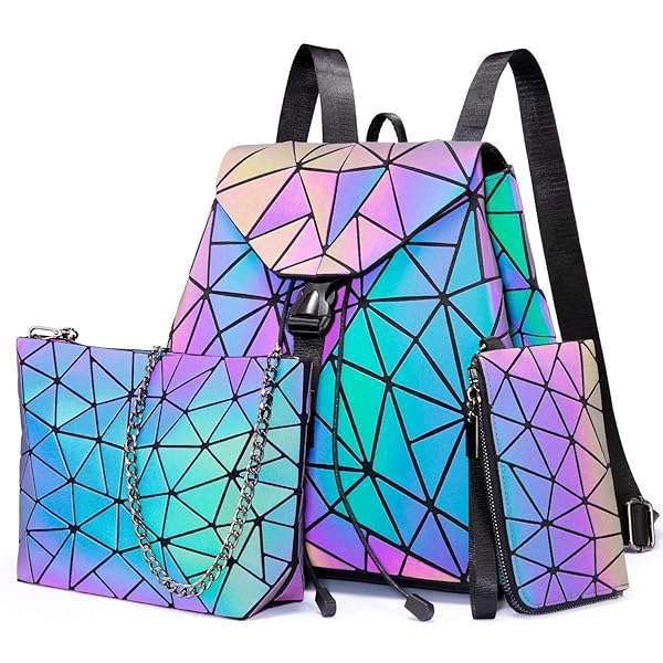 LOVEVOOK Geometric Luminous Backpack: Stylish Holographic Reflective Bag for Women