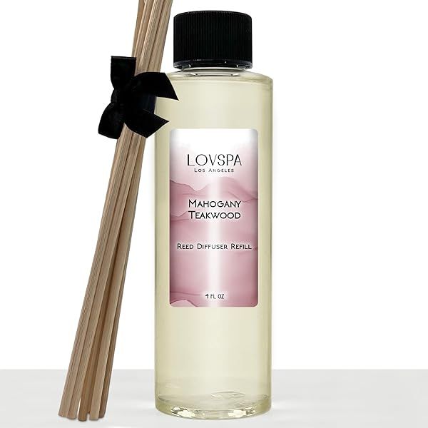 LOVSPA Mahogany Teakwood Reed Diffuser Oil Refill - 4 oz Scent for Kitchen & Bathroom | Rich Aroma of Mahogany, Teakwood & Amber