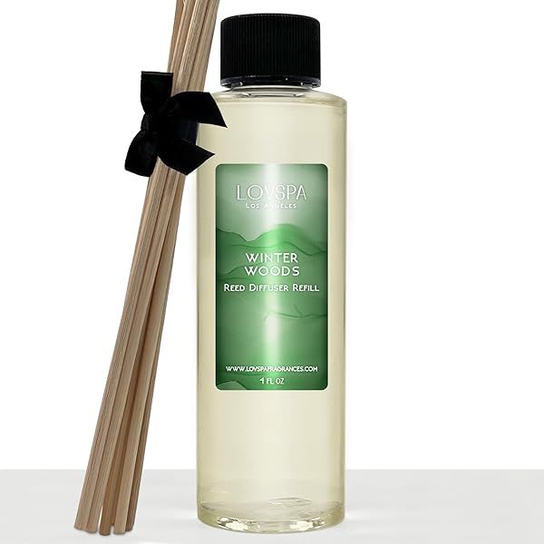 LOVSPA Winter Woods Reed Diffuser Oil Refill 4 oz with Bamboo Reeds for Cozy Home Fragrance