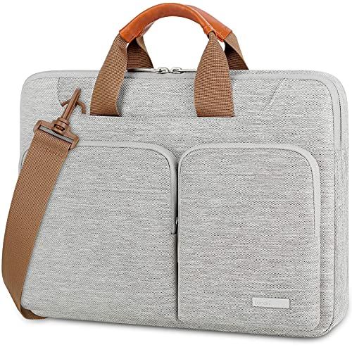 Lacdo 360 Protective Laptop Shoulder Bag for 14 inch MacBook Pro M4 M3 M2 M1 Chips Gray Computer Messenger Bag