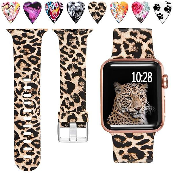 Laffav Soft Silicone Leopard Print Apple Watch Band 42mm 41mm 40mm 38mm for Men and Women Compatible with Series 10 9 8 7 6 5 4 3 2 1 SE