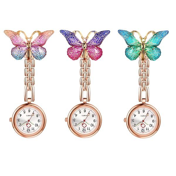 Lancardo Women Butterfly Brooch Nurse Watch Set with Stethoscope Lapel Fob Pocket Badge Easy to Read for Doctors and Nurses