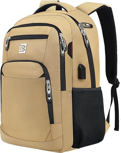 Slim Anti Theft Laptop Backpack with USB Charging Port Water Resistant for 15.6 Inch Laptops Ideal for Business Travel and College Khaki
