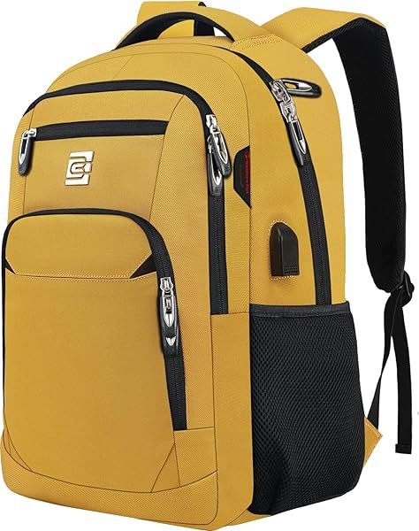 Durable Anti Theft Laptop Backpack with USB Charging Port Water Resistant for 15.6 Inch Laptops Ideal for Business Travel and College Yellow