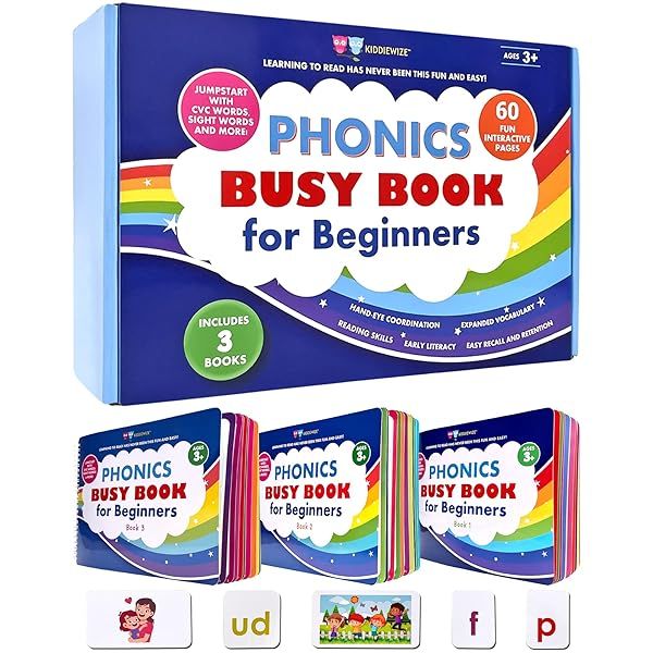 Learn to Read Phonics Busy Book Set for Kids Ages 4-8 with 60 Activities to Master CVC and Sight Words in 4 Weeks