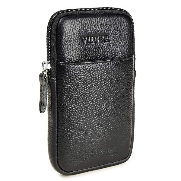 Universal Leather Cell Phone Pouch with Belt Clip for iPhone 16 Pro Max & Samsung S24 Ultra - Dual Pocket Holster Bag