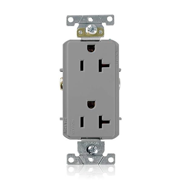 Leviton 16352-GY 20A Decora Plus Duplex Receptacle - Commercial Grade Self-Grounding Gray Outlet