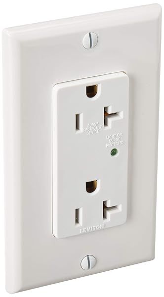 Leviton 5380-W 20 Amp Decora Plus Duplex Receptacle - Industrial Grade Surge Protection with Indicator Light