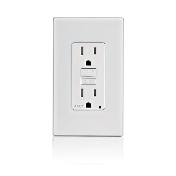Leviton AFCI Outlet 15 Amp - Self-Test, Tamper-Resistant, LED Indicator, Fire Protection - AFTR1-W, White
