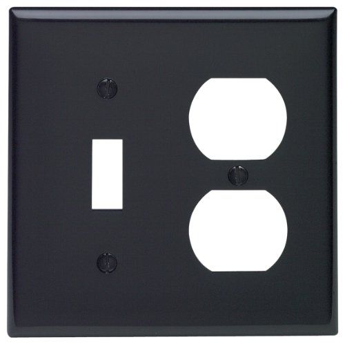 Leviton Black 80705-E 2-Gang Wallplate: Durable Thermoplastic Nylon, Standard Size, 1-Toggle & 1-Duplex, 1 Pack