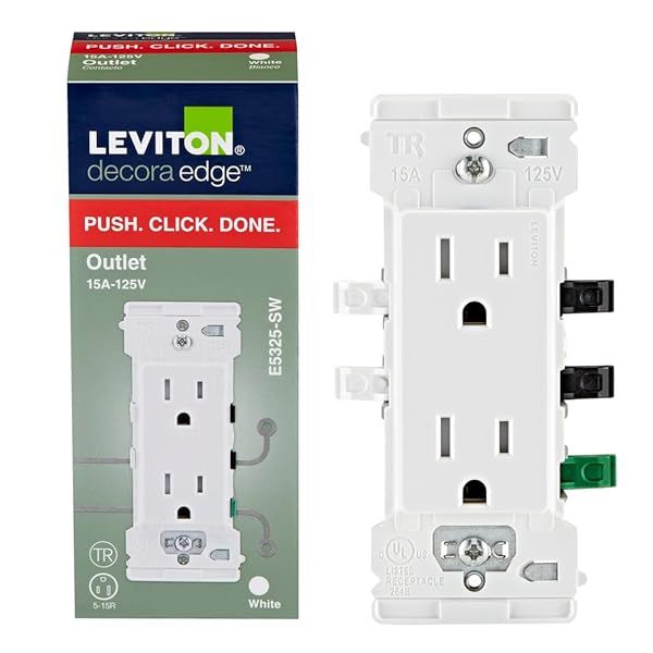Leviton E5325-SW Decora Edge 15 Amp Tamper-Resistant Duplex Outlet - White | Safe & Stylish Electrical Solution