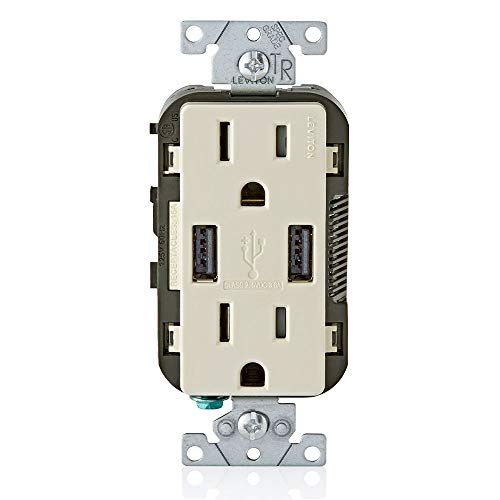 Leviton T5632-T Type-A USB In-Wall Charger & 15A Outlet - Light Almond for Smartphones