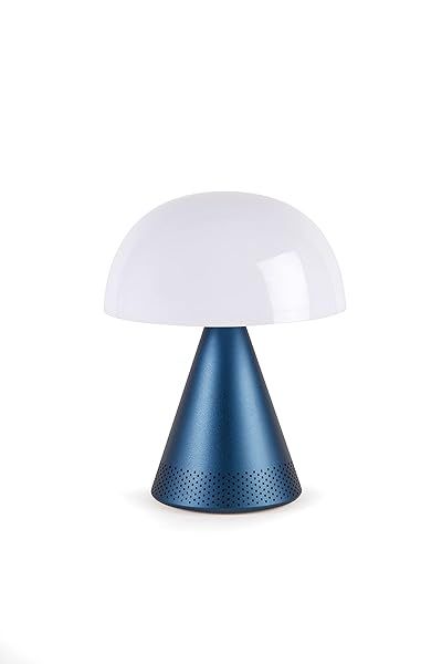 Lexon Mina L Audio 2 in 1 Mushroom Table Lamp and Bluetooth Speaker with 9 LED Color Mood Light for Bedroom and Living Room Dark Blue