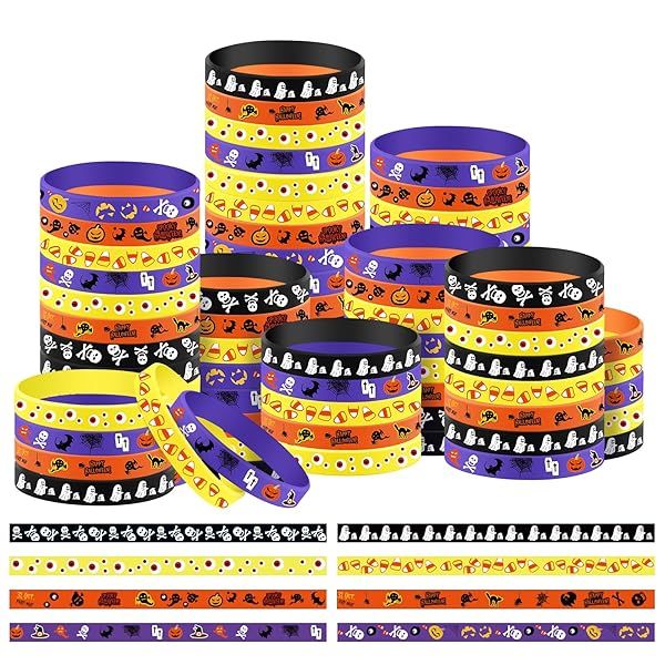 Libima 96 Pcs Halloween Rubber Bracelets Bulk Party Favors Silicone Wristbands for Trick or Treat Goodie Bags and Party Decorations