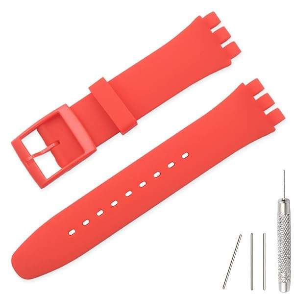 Buy Lijinlan Waterproof Silicone Band for Swatch - 17mm, 19mm, 20mm Red Replacement Strap