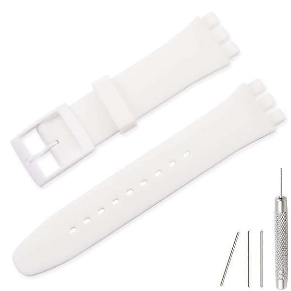 Buy Lijinlan Waterproof Silicone Replacement Band for Swatch 17mm, 19mm, 20mm - Stylish White Wrist Strap