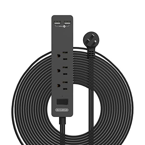 NTONPOWER 15 Ft Ultra Thin Flat Extension Cord with 3 Outlets & 2 USB - Perfect for Home Office & Under Carpet Use