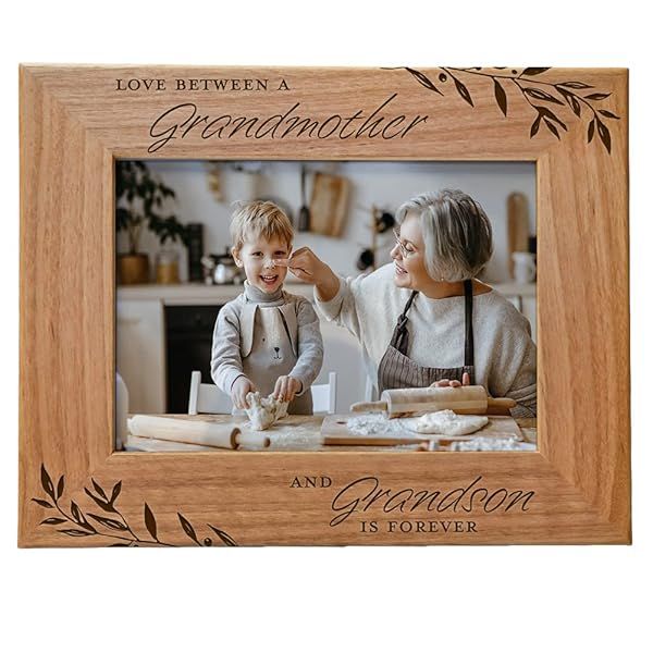 Love Between a Grandmother and Grandson Forever Engraved Wood Photo Frame Gift for Grandma Fits 5x7 Portrait Perfect for Mothers Day