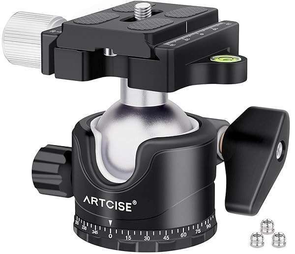 Low Profile Tripod Ball Head 36mm Stability Panoramic Tripod Head 360 Rotating Metal Ballhead with 1/4 inch Arca QR Plate for DSLR Cameras Tripods Monopods Camcorder Slider Max Loading 44.1lbs/20kg