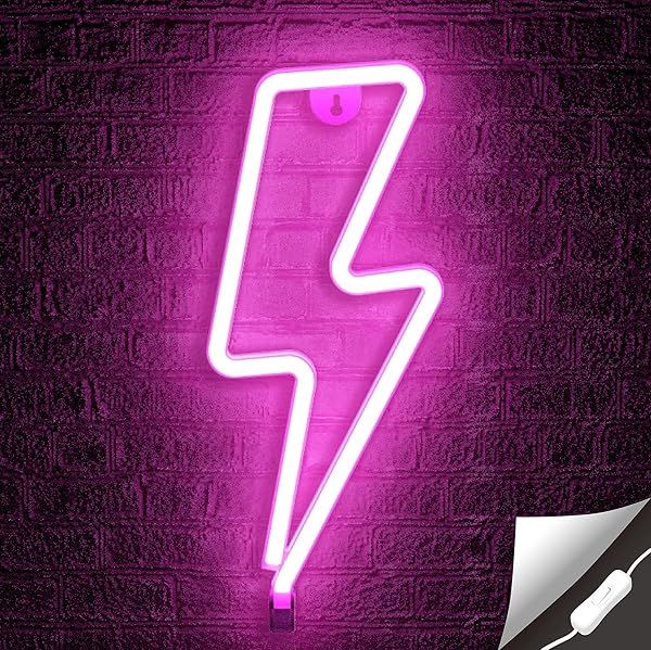 Shop Lumoonosity Lightning Bolt Neon Sign - USB LED Wall Decor for Bedroom & Gaming Room | On/Off Switch Included