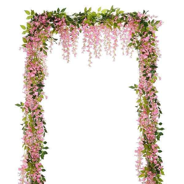 28.8ft Lvydec Pink Wisteria Garland - 4 Pcs Silk Hanging Flowers for Home, Garden & Wedding Decor
