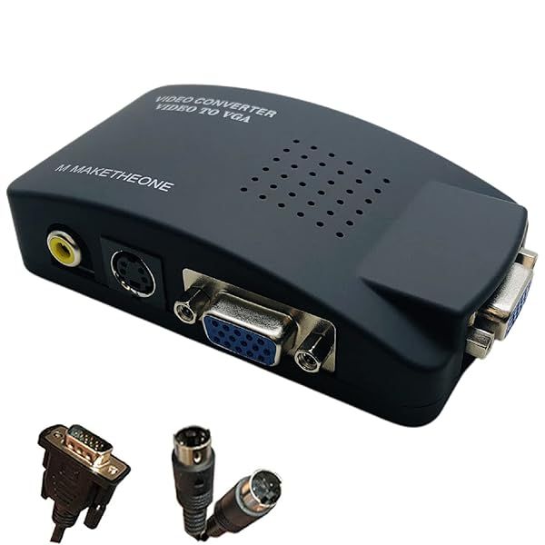 RCA to VGA Adapter: Convert Composite AV & S-Video to VGA for CCTV, PC, Laptop, DVD, DVR, VCR, & Projector