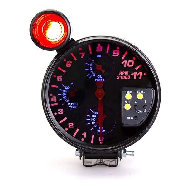 MACHSWON 5-Inch 4-in-1 Tachometer Gauge Kit: RPM Meter, LED Shift Light, Oil Pressure & Temp Sensors for Cars