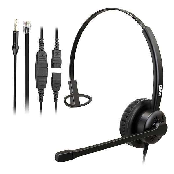 MAIRDI Mono Office Headset with RJ9 & 3.5mm Jack - Noise Cancelling for Cisco Phones, PCs & Laptops