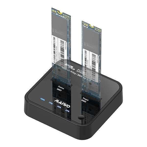 MAIWO K3016P M.2 NVMe Duplicator: 2 Bay Offline Clone Dock for SSD M Key & M+B Key - Easy One Key System Copy