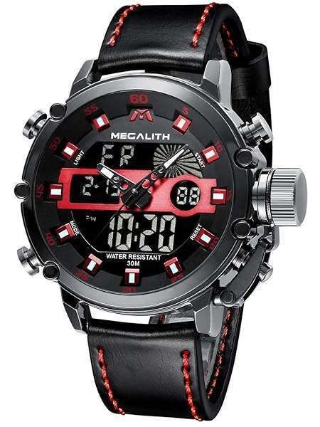 MEGALITH Men's Waterproof Digital Military Watch: Tactical Leather Sport Watch with Alarm & Stopwatch