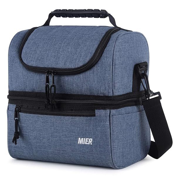 MIER Adult Insulated Lunch Box Large Cooler Tote Bag for Men and Women Double Deck Bluesteel