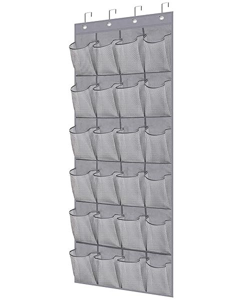MISSLO Over The Door Shoe Organizer with 24 Large Mesh Pockets for Efficient Closet Storage in Gray