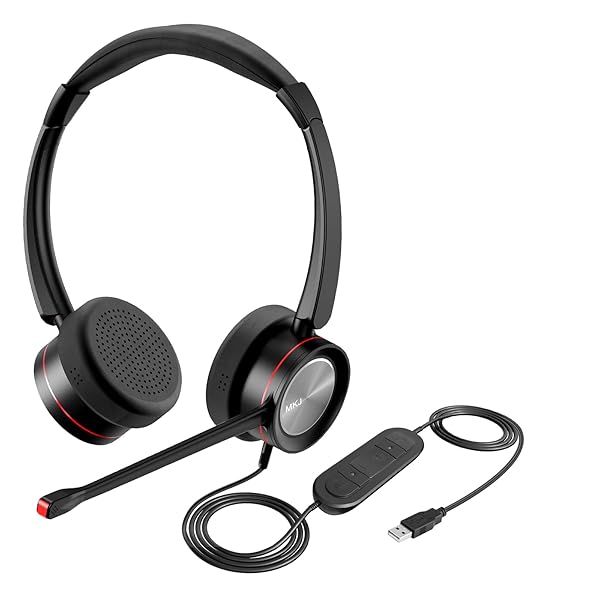 MKJ USB Headset: Noise Cancelling Dual Ear Headphones for Call Center, Skype, Zoom & More