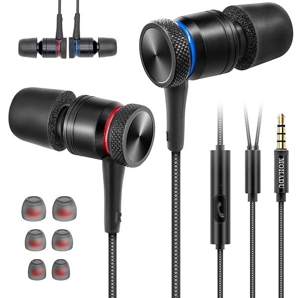 MOHADU Wired Earbuds with Microphone - Noise Cancelling 3.5mm Earphones for Xiaomi, Huawei, Samsung & LG