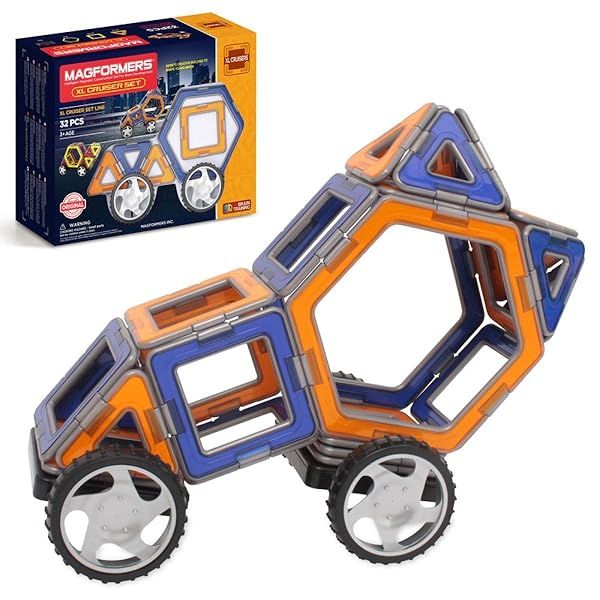 Magformers XL Cruisers Set: 32-Piece Magnetic Building Blocks & STEM Toy with Wheels for Kids