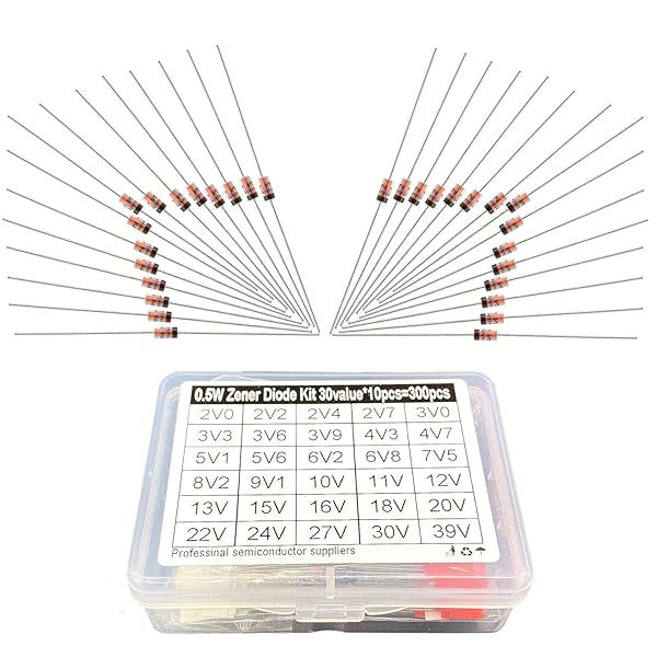 Makeronics 300 Pcs 0.5W Zener Diode Assortment with 30 Different Values for Electronics Projects