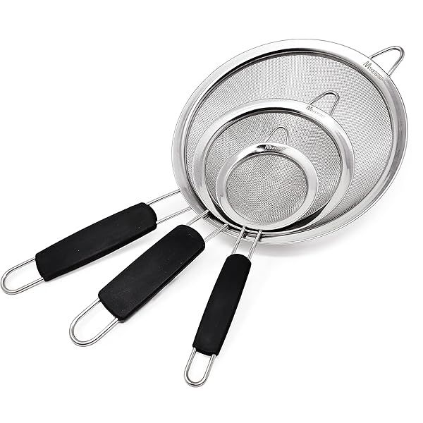 Makerstep Fine Mesh Strainer Set - 3 Stainless Steel Sizes for Kitchen Sifting & Straining