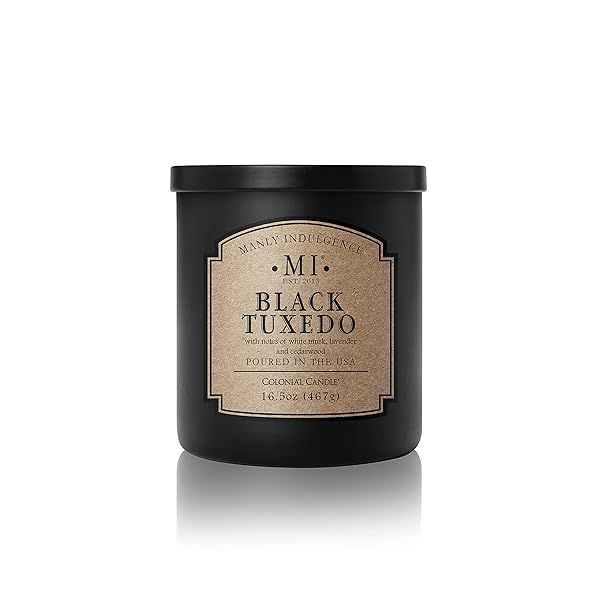 Manly Indulgence Black Tuxedo Jar Candle - 16.5 oz Soy Blend, White Musk & Lavender - 60 Hour Burn Time