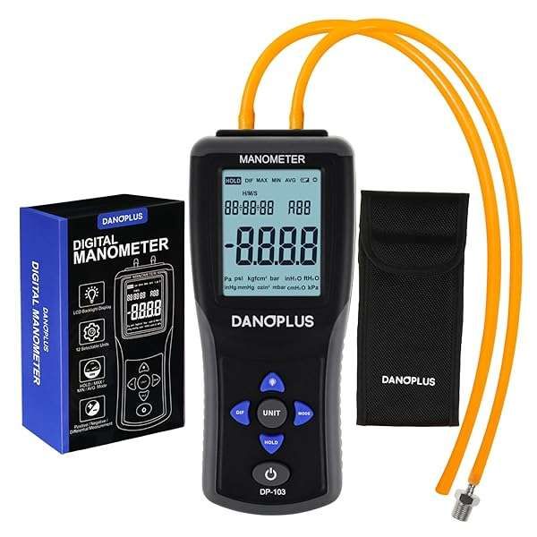 Professional Digital Manometer for Gas Pressure Testing | 12 Units, Large LCD, Data Record Function - HVAC Air Pressure Meter