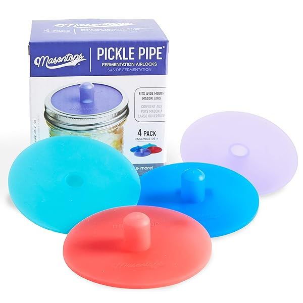 Masontops Pickle Pipes: Waterless Airlock Lids for Wide Mouth Mason Jars - Premium Silicone Fermentation Cap