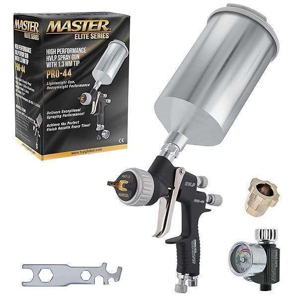Master Elite PRO-44 HVLP Spray Gun 1.3mm Tip - Perfect for Automotive Basecoats & Clearcoats