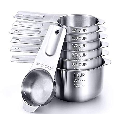 Set of 7 Stainless Steel Measuring Cups - Food Grade Kitchen Tools for Cooking & Baking