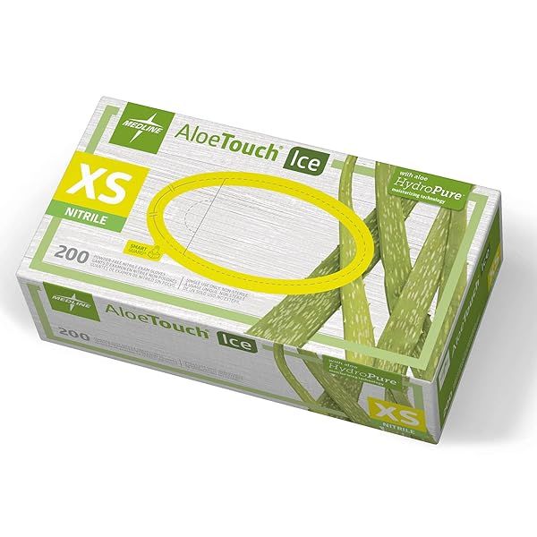 Medline Aloetouch Green Nitrile Exam Gloves - Powder-Free, Latex-Free, X-Small, 200 Count for Superior Protection