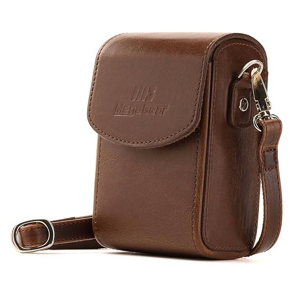 MegaGear Leather Camera Case for Panasonic Lumix DC-ZS200, TZ200 & Leica C-Lux - Dark Brown with Strap
