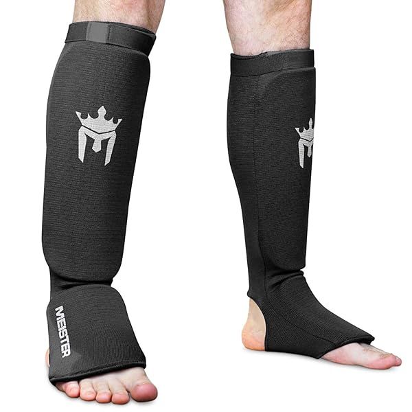Meister MMA Elastic Cloth Shin and Instep Padded Guards Pair Black Youth X Small