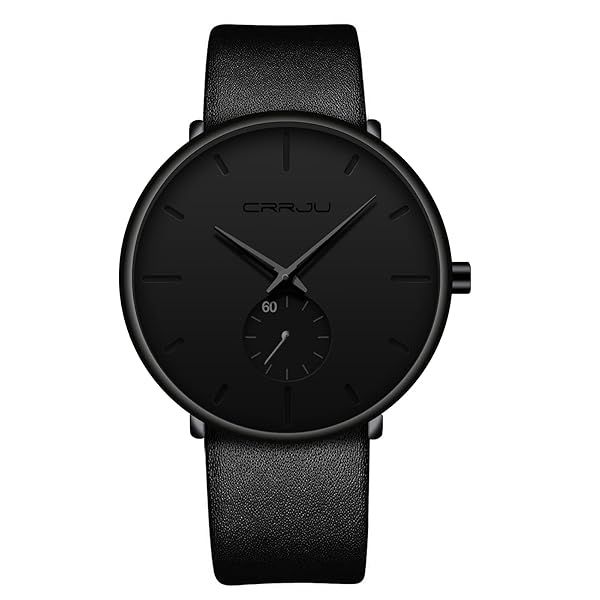 Men's Unisex Minimalist Waterproof Military Watch with Classic Leather Strap & Black Pointer