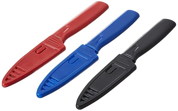 Mercer Culinary Non-Stick Paring Knives 3-Pack: 4-Inch Red, Blue & Black with ABS Sheaths